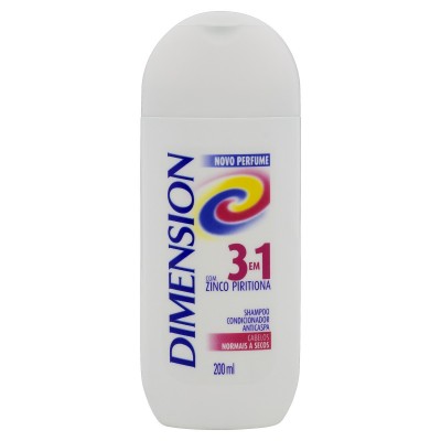 Shampoo 3 Em 1 Anticaspa Com Zinco Piritiona Dimension Cabelos Normais A Secos Frasco 200ml