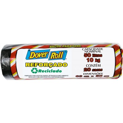 Saco Reforçado Para Lixo Preto Dover Roll Rolo 50l 20un