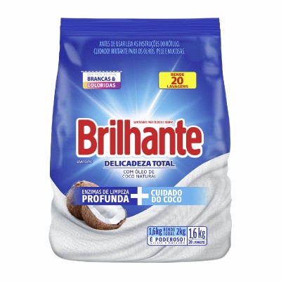 Sabão Em Pó Roupas Brancas E Coloridas Brilhante Delicadeza Total Pacote 1,6kg