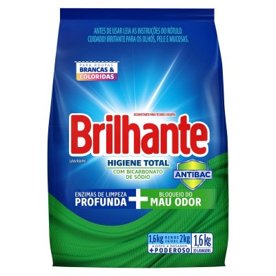 Sabão Em Pó Roupas Brancas E Coloridas Brilhante Higiene Total Antibac Pacote 1,6kg