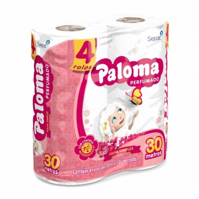 Papel Higienico Folha Simples Perfumado Paloma 30mt Pacote 4rl