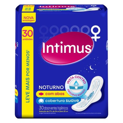 Absorvente Noturno Intimus Gel Cobertura Suave Com Abas 30un