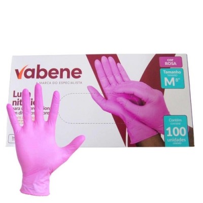 LUVA VABENE NITRILICA ROSA M 100UN