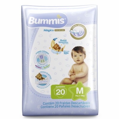 Fralda Descartável Infantil Bummis Tubos Magicos Jumbinho 20un M (5kg A 10kg)