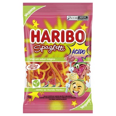 Bala Haribo Gel Spaghetti Melao e Melancia 75Gr