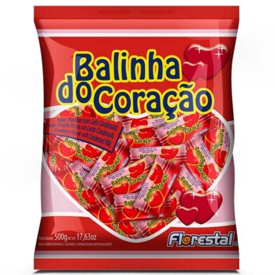 Bala Mast Florestal Coracao Morango 500g