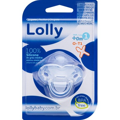 Chupeta Lolly 100% Silicone Transparente Ortodôntica tamanho 1 