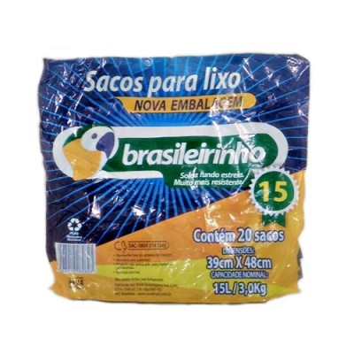 Saco Para Lixo Brasileirinho Preto 15lt