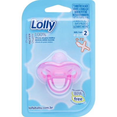 Chupeta Lolly 100% Silicone Rosa Ortodôntico Tamanho 2