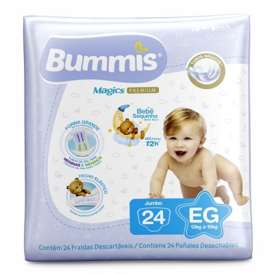 Fralda Descartável Infantil Bummis Tubos Magicos Jumbo 24un Eg (13kg A 15kg)