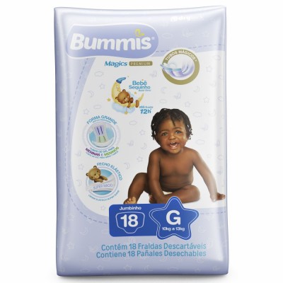 Fralda Descartável Infantil Bummis Tubos Magicos Jumbinho 18un G (10kg A 13kg)