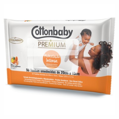 Toalha Umedecida Hidratação Intensa Cottonbaby 50un 20cm X 15cm