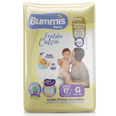 Fralda Descartável Infantil Calça Bummis Tubos Magicos Jumbinho 17un G (10kg A 13kg)