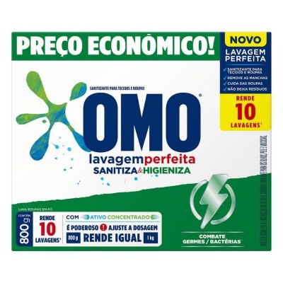 Sabão Em Pó Com Ativo Concentrado Omo Lavagem Perfeita Sanitiza & Higieniza Caixa 800g 