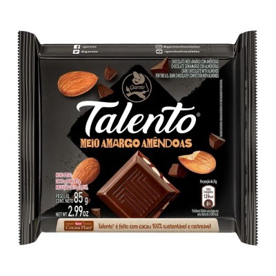 Chocolate Garoto Talento Tablete meio Amargo Amendoin 85g