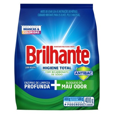 Sabão Em Pó Roupas Brancas E Coloridas Brilhante Higiene Total Antibac Pacote 400g