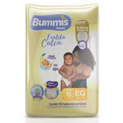 Fralda Descartável Infantil Calça Bummis Tubos Magicos Jumbinho 15un Eg (13kg A 15kg)