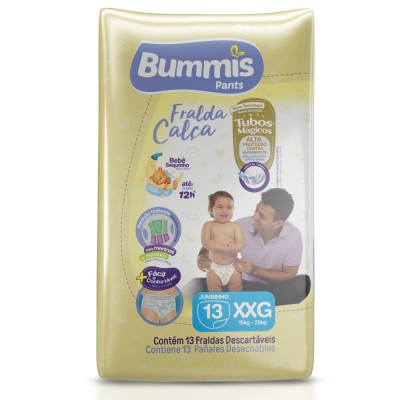 Fralda Descartável Infantil Calça Bummis Tubos Magicos Jumbinho 13un Xxg (15kg A 25kg)