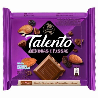 Chocolate Garoto Tablete Talento Amendoin/passas 85g