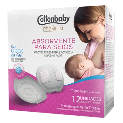 Absorvente Para Seios Cottonbaby Mamae 12un Com Cristais De Gel