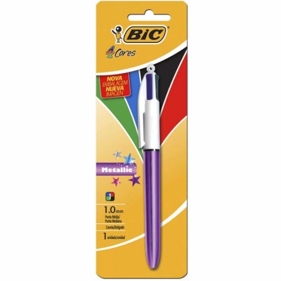 Caneta Bic Esferográfica Metálica Roxa 4 Cores Blister