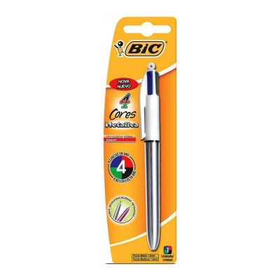 Caneta Bic Esferográfica Metálica Prata 4 Cores Blister