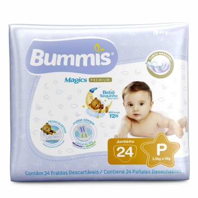 Fralda Descartável Infantil Bummis Tubos Magicos Jumbinho 24un P (3,5kg A 5kg)