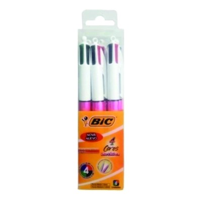 Caneta Bic Esferografica Metalica Rosa 4 Cores 6un